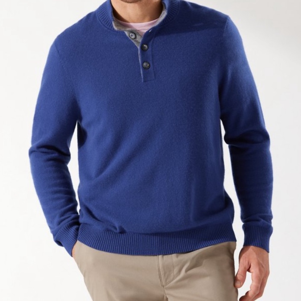 Tommy Bahama Soft Sands Cashmere Button Mock - Cobalt Haze